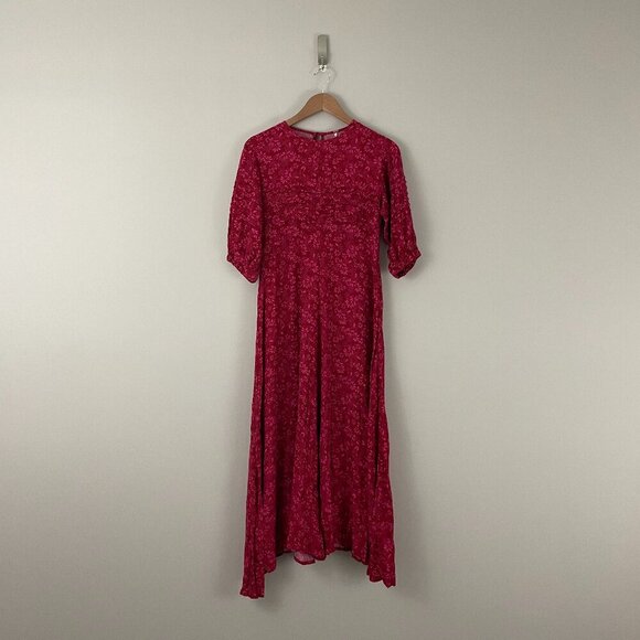 Free People Jessie Ditsy Floral Midi Dress in Red Combo Size 4 - Picture 1 of 7
